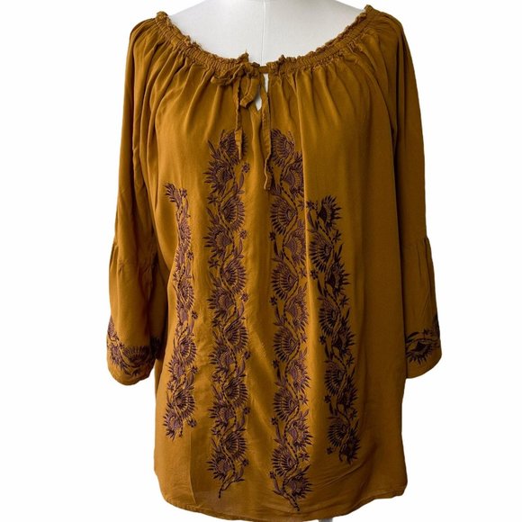 SOLD!!!  Angel Heart Boho Top, Nutmeg, Embroidered - Picture 1 of 9